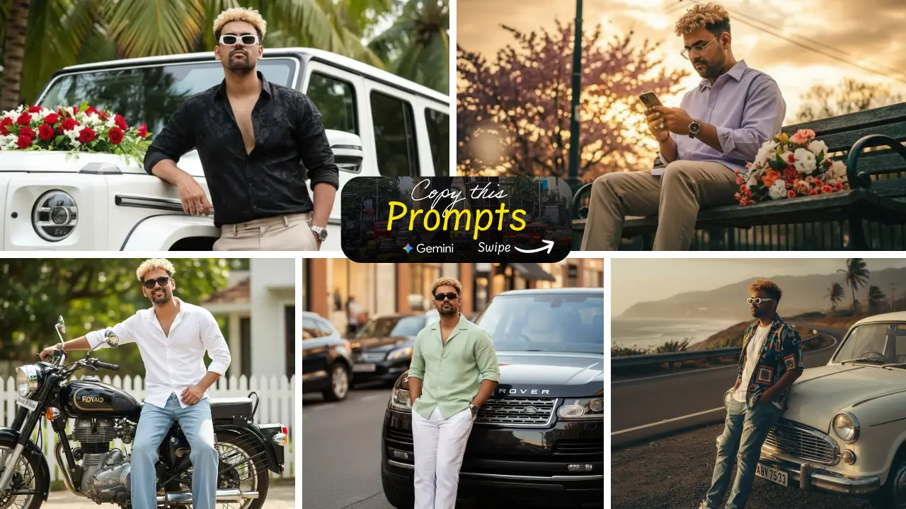Man Gemini Photo Prompt For SUV, Royal Enfield, Range Rover, Traditional Style & More— Just Text Copy & Paste