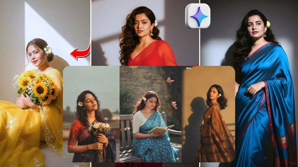 Red Saree AI Trend Prompt Free Viral Photo Editing Retro Style Google Gemini ai